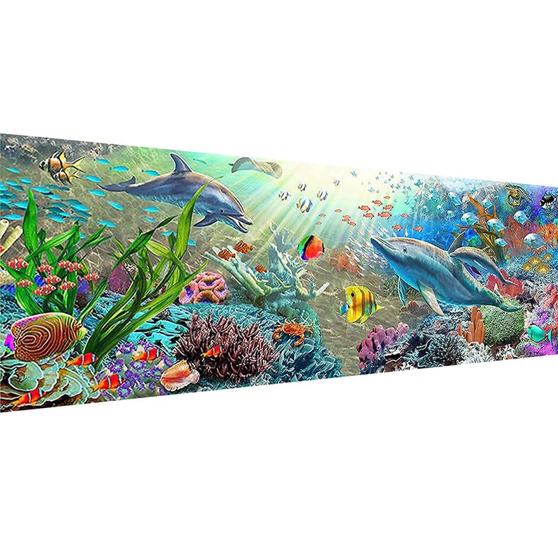 YALKIN 5D Diamond Painting Kits for Adults DIY Large Dolphin Full Round Drill (35.4x11.8inch) Cross Stitch Embroidery Pictures Arts Paint by Number Kits Diamond Painting Kits for Home Wall Decor - Image 1